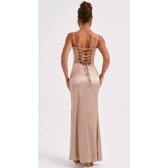 Babyboo Zola Champagne Maxi Dress Size XS Satin Corset Lace Up Gown Wedding - Picture 15 of 15